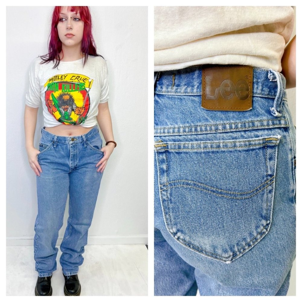 Vintage 80s 90s Lee Stone Wash Denim Jeans size 31 x 34 High Waist boyfriend